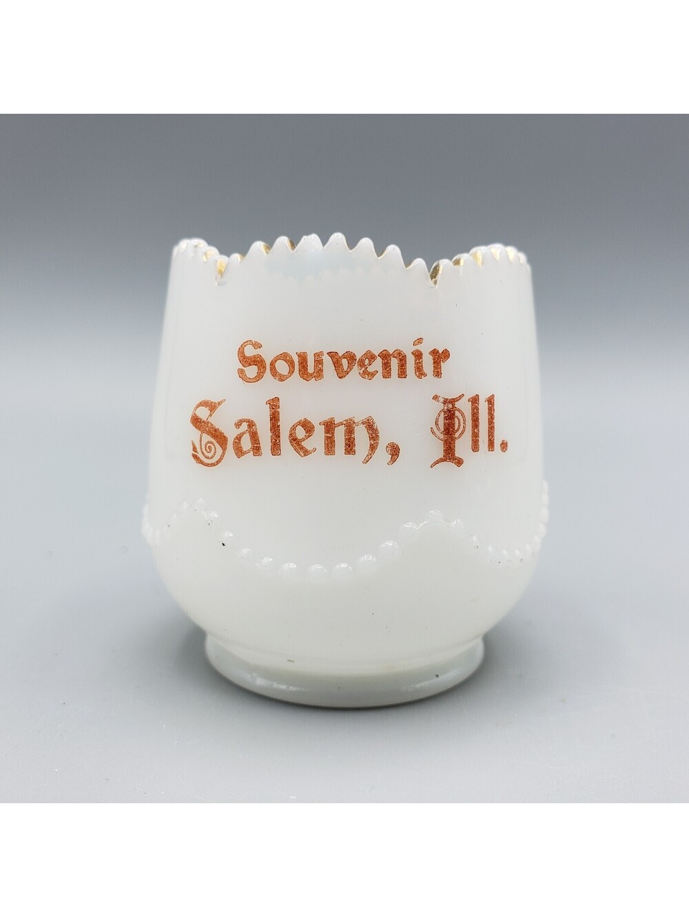 Antique Heisey Bead Swag Toothpick Holder Milk Glass Salem, Ill Souvenir